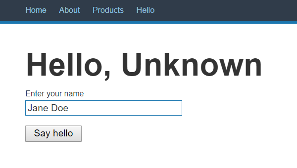 A form with a name in text field